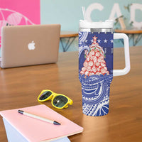 Northern Mariana Islands Christmas Tumbler With Handle Seashell Xmas Tree Tribal Waves - Polynesian Pride