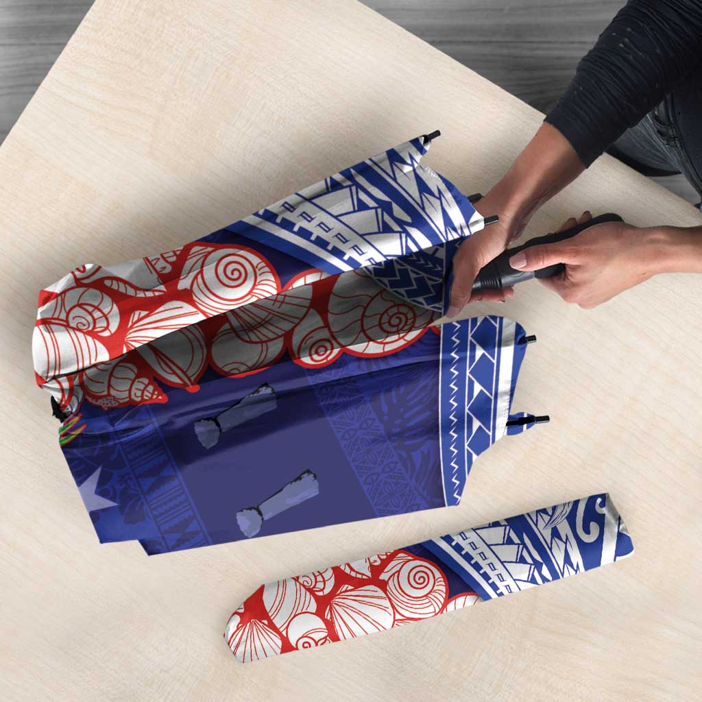 Northern Mariana Islands Christmas Umbrella Seashell Xmas Tree Tribal Waves - Polynesian Pride