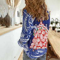Northern Mariana Islands Christmas Women Casual Shirt Seashell Xmas Tree Tribal Waves DT05 - Polynesian Pride