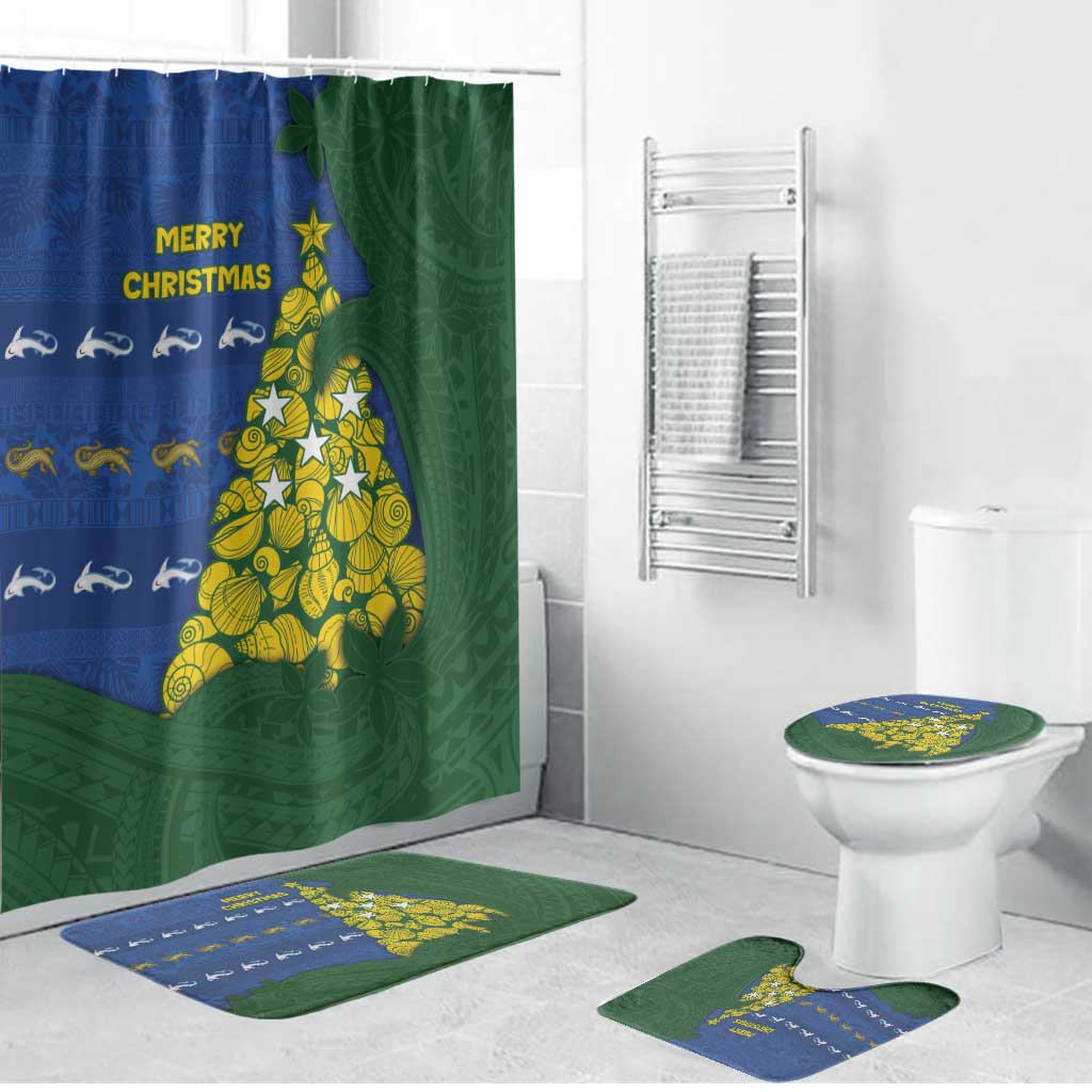 Solomon Islands Christmas Bathroom Set Seashell Xmas Tree Tribal Waves - Polynesian Pride
