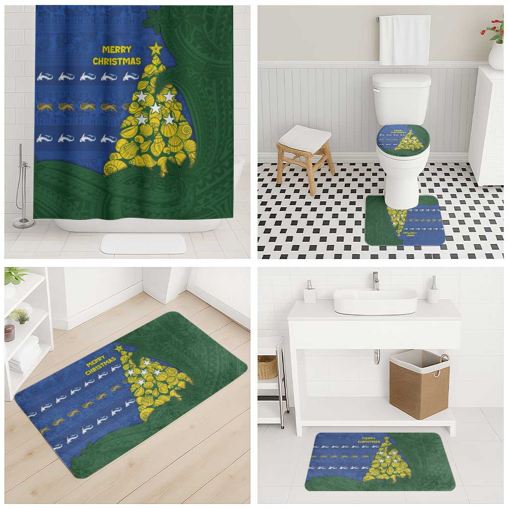 Solomon Islands Christmas Bathroom Set Seashell Xmas Tree Tribal Waves - Polynesian Pride