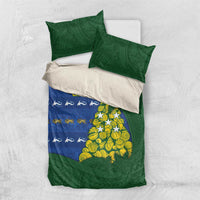 Solomon Islands Christmas Bedding Set Seashell Xmas Tree Tribal Waves - Polynesian Pride