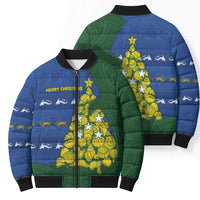 Solomon Islands Christmas Bomber Puffer Jacket Seashell Xmas Tree Tribal Waves - Polynesian Pride