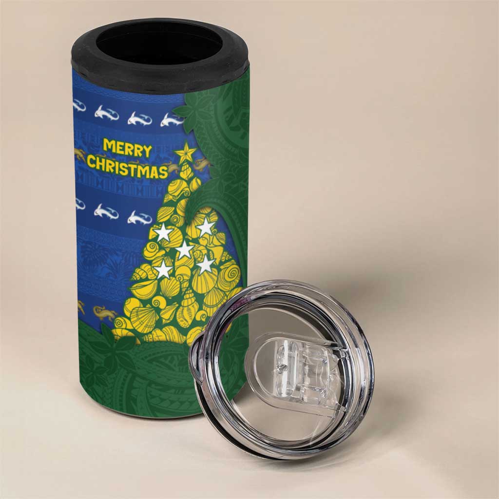 Solomon Islands Christmas 4 in 1 Can Cooler Tumbler Seashell Xmas Tree Tribal Waves - Polynesian Pride