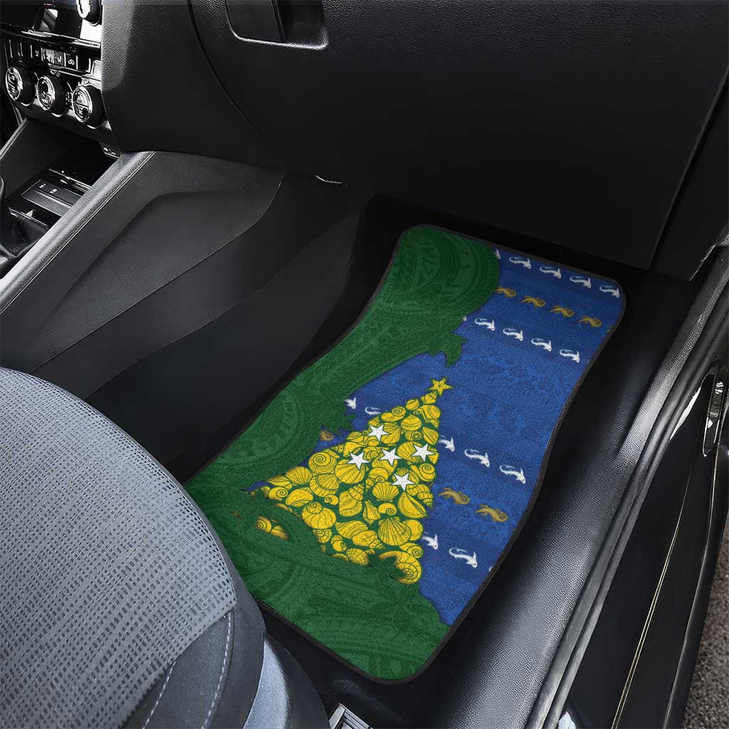 Solomon Islands Christmas Car Mats Seashell Xmas Tree Tribal Waves - Polynesian Pride