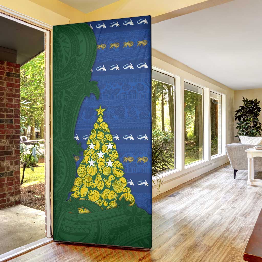 Solomon Islands Christmas Door Cover Seashell Xmas Tree Tribal Waves - Polynesian Pride