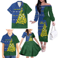 Solomon Islands Christmas Family Matching Off The Shoulder Long Sleeve Dress and Hawaiian Shirt Seashell Xmas Tree Tribal Waves - Polynesian Pride