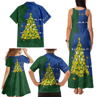 Solomon Islands Christmas Family Matching Tank Maxi Dress and Hawaiian Shirt Seashell Xmas Tree Tribal Waves - Polynesian Pride