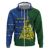 Solomon Islands Christmas Hoodie Seashell Xmas Tree Tribal Waves - Polynesian Pride