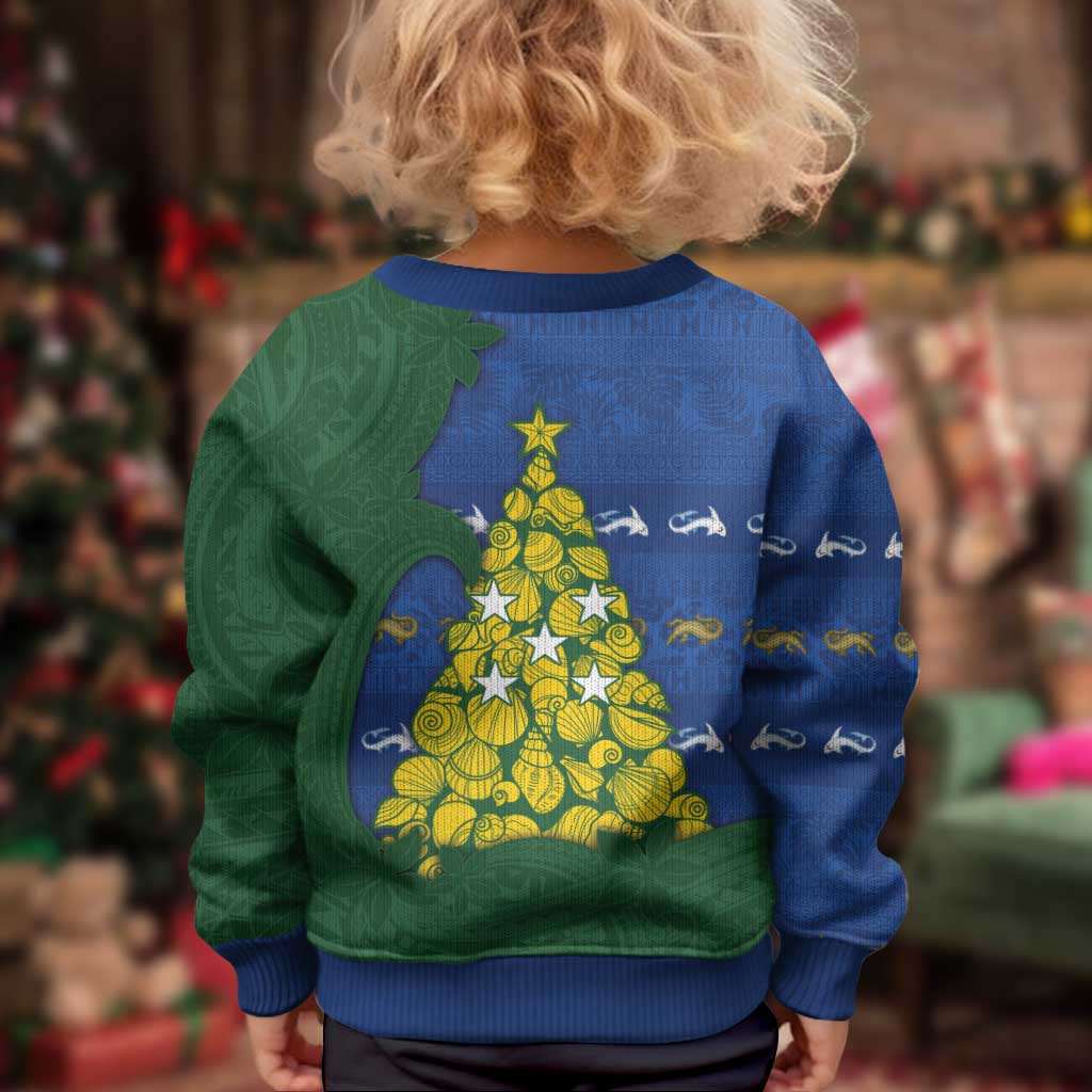 Solomon Islands Christmas Kid Ugly Christmas Sweater Seashell Xmas Tree Tribal Waves - Polynesian Pride