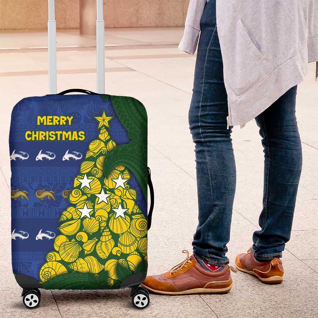 Solomon Islands Christmas Luggage Cover Seashell Xmas Tree Tribal Waves - Polynesian Pride