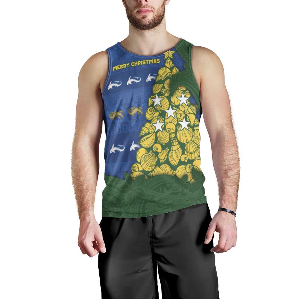 Solomon Islands Christmas Men Tank Top Seashell Xmas Tree Tribal Waves - Polynesian Pride