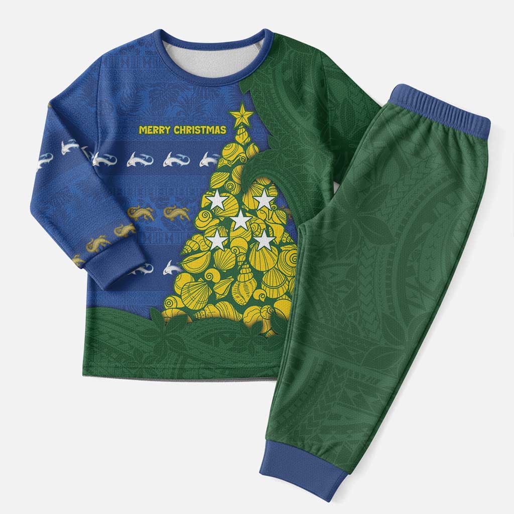 Solomon Islands Christmas Pajama Set Seashell Xmas Tree Tribal Waves - Polynesian Pride