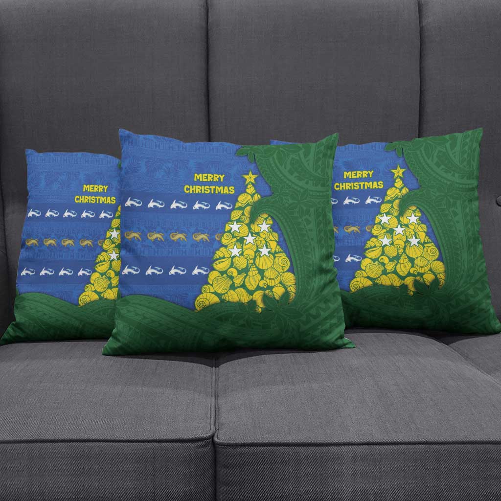 Solomon Islands Christmas Pillow Cover Seashell Xmas Tree Tribal Waves - Polynesian Pride