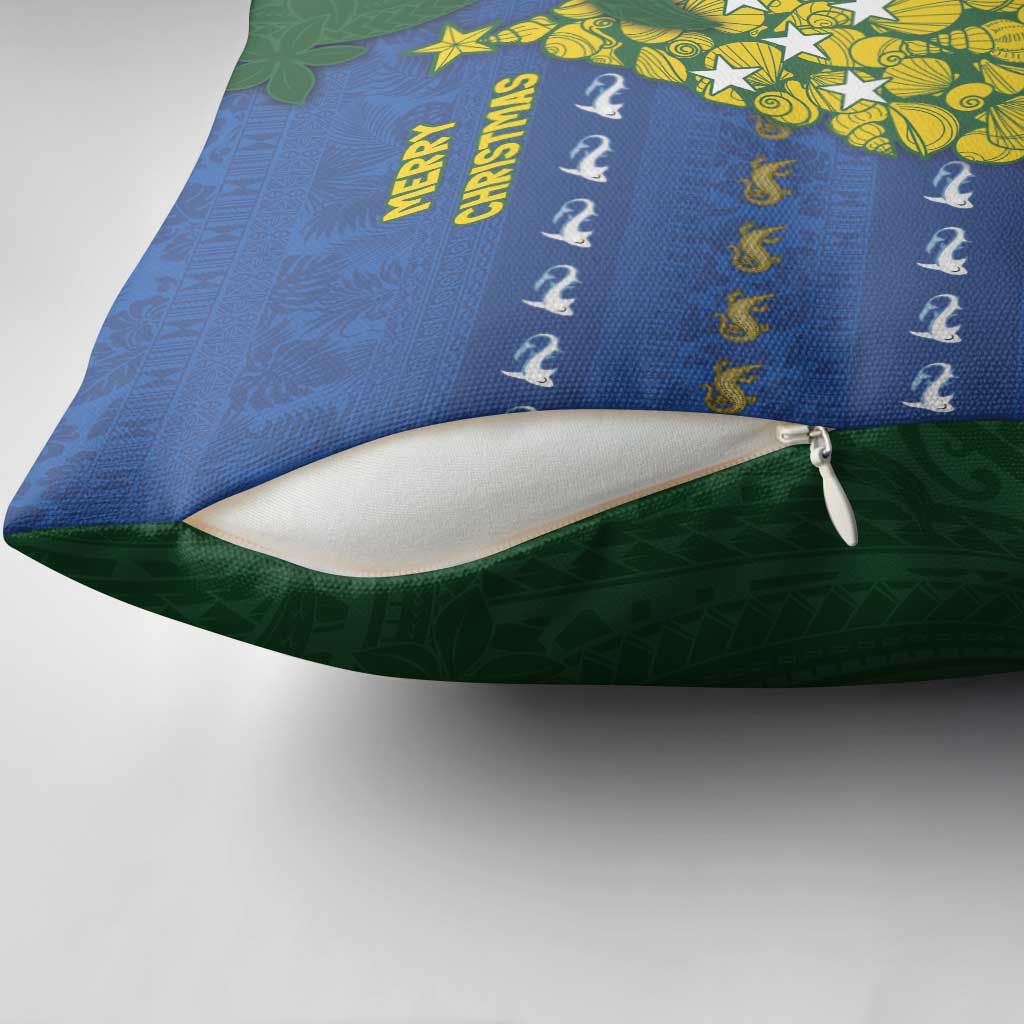 Solomon Islands Christmas Pillow Cover Seashell Xmas Tree Tribal Waves - Polynesian Pride