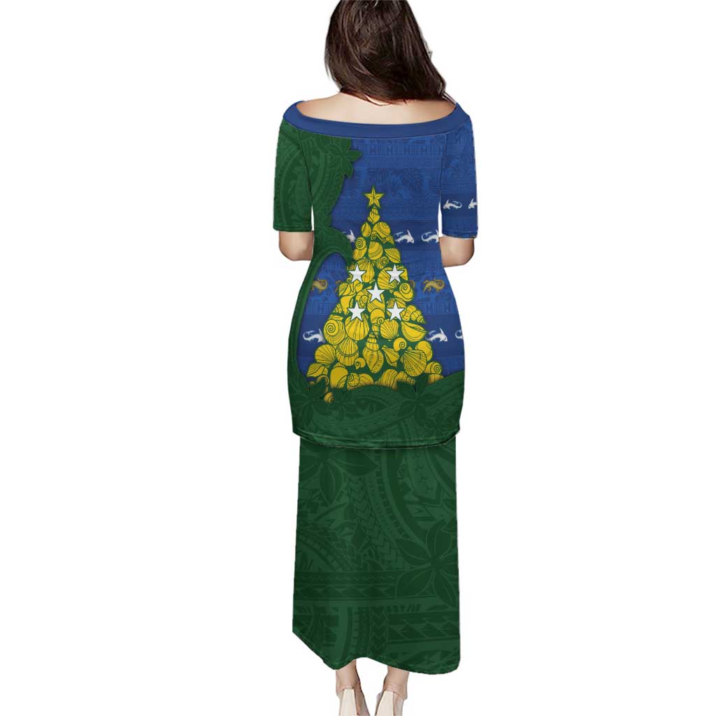 Solomon Islands Christmas Puletasi Seashell Xmas Tree Tribal Waves - Polynesian Pride