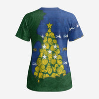 Solomon Islands Christmas Scrub Top Seashell Xmas Tree Tribal Waves - Polynesian Pride