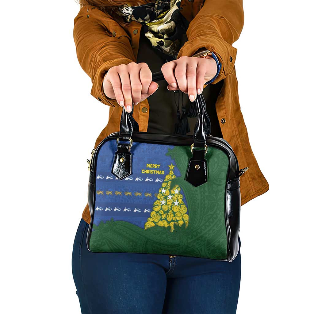 Solomon Islands Christmas Shoulder Handbag Seashell Xmas Tree Tribal Waves - Polynesian Pride