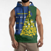 Solomon Islands Christmas Sleeveless Hoodie Seashell Xmas Tree Tribal Waves - Polynesian Pride
