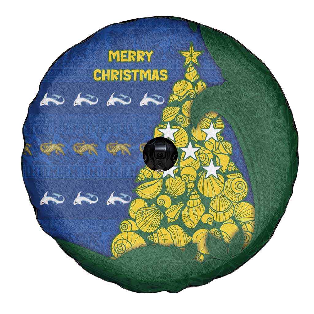 Solomon Islands Christmas Spare Tire Cover Seashell Xmas Tree Tribal Waves - Polynesian Pride
