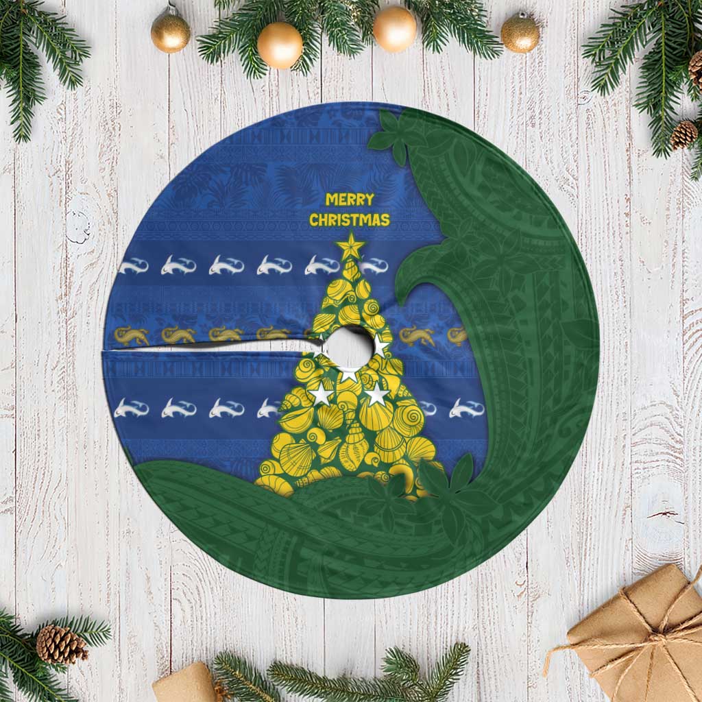 Solomon Islands Christmas Tree Skirt Seashell Xmas Tree Tribal Waves - Polynesian Pride