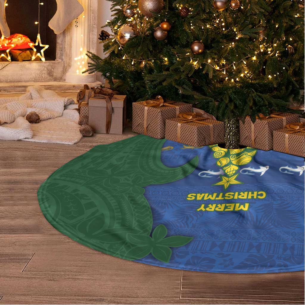 Solomon Islands Christmas Tree Skirt Seashell Xmas Tree Tribal Waves - Polynesian Pride