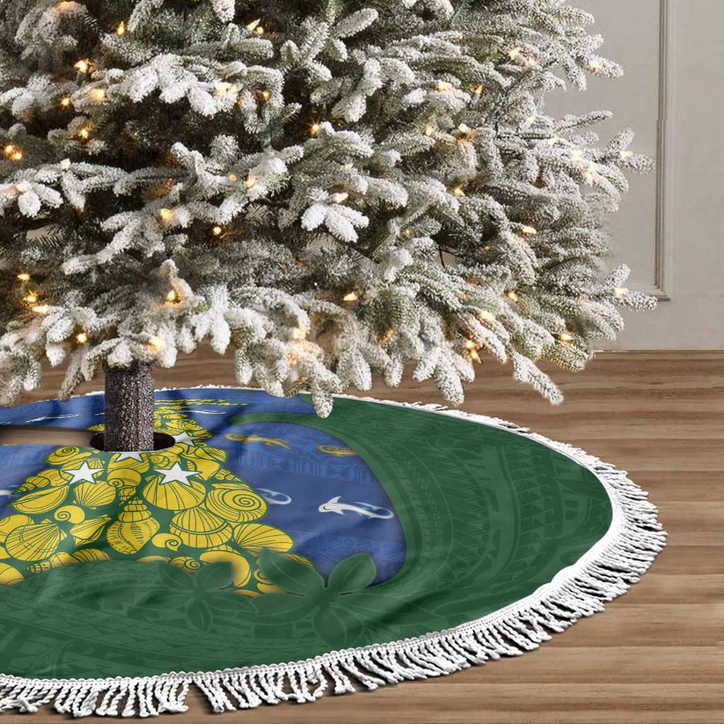 Solomon Islands Christmas Tree Skirt Seashell Xmas Tree Tribal Waves - Polynesian Pride