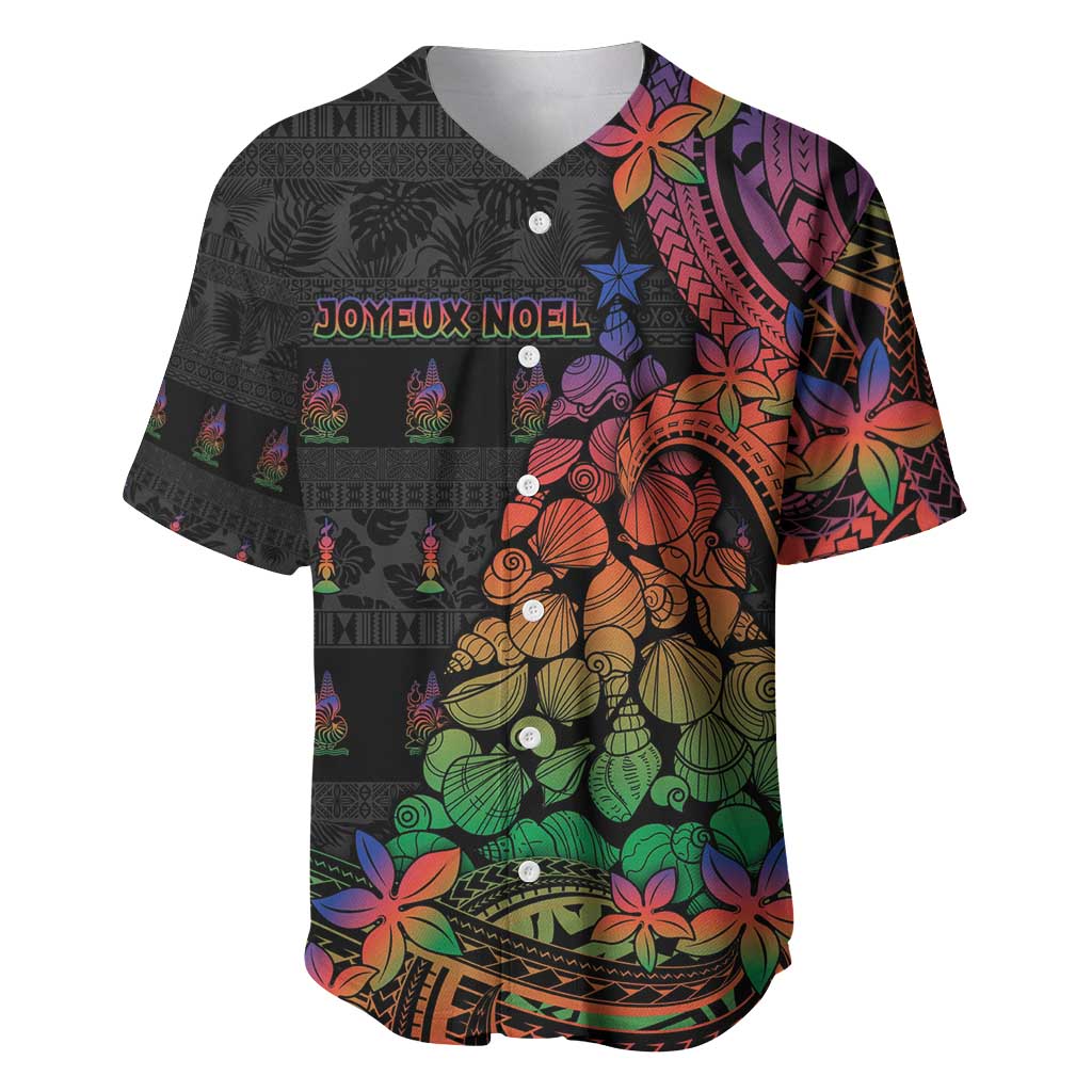 New Caledonia Christmas Baseball Jersey Seashell Xmas Tree Tribal Waves - Polynesian Pride