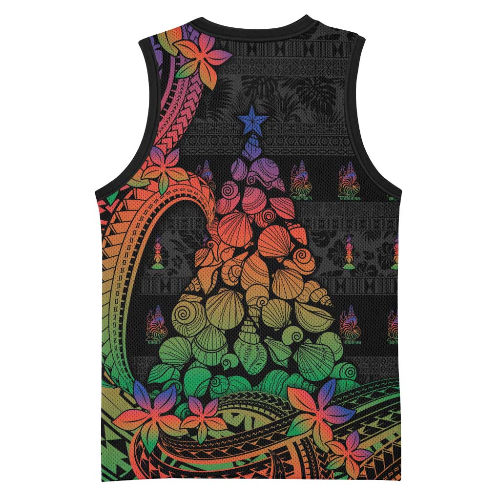 New Caledonia Christmas Basketball Jersey Seashell Xmas Tree Tribal Waves DT05 - Polynesian Pride