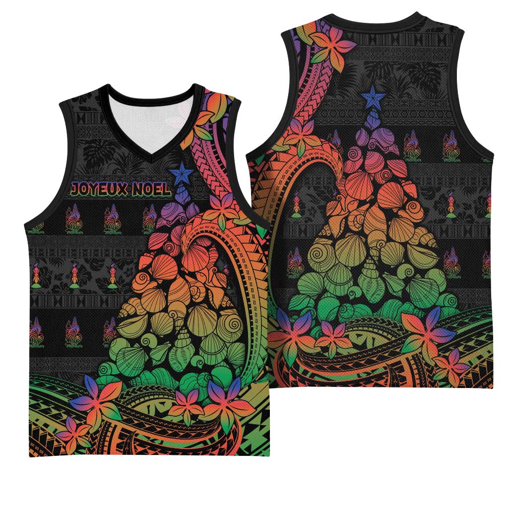 New Caledonia Christmas Basketball Jersey Seashell Xmas Tree Tribal Waves DT05 - Polynesian Pride