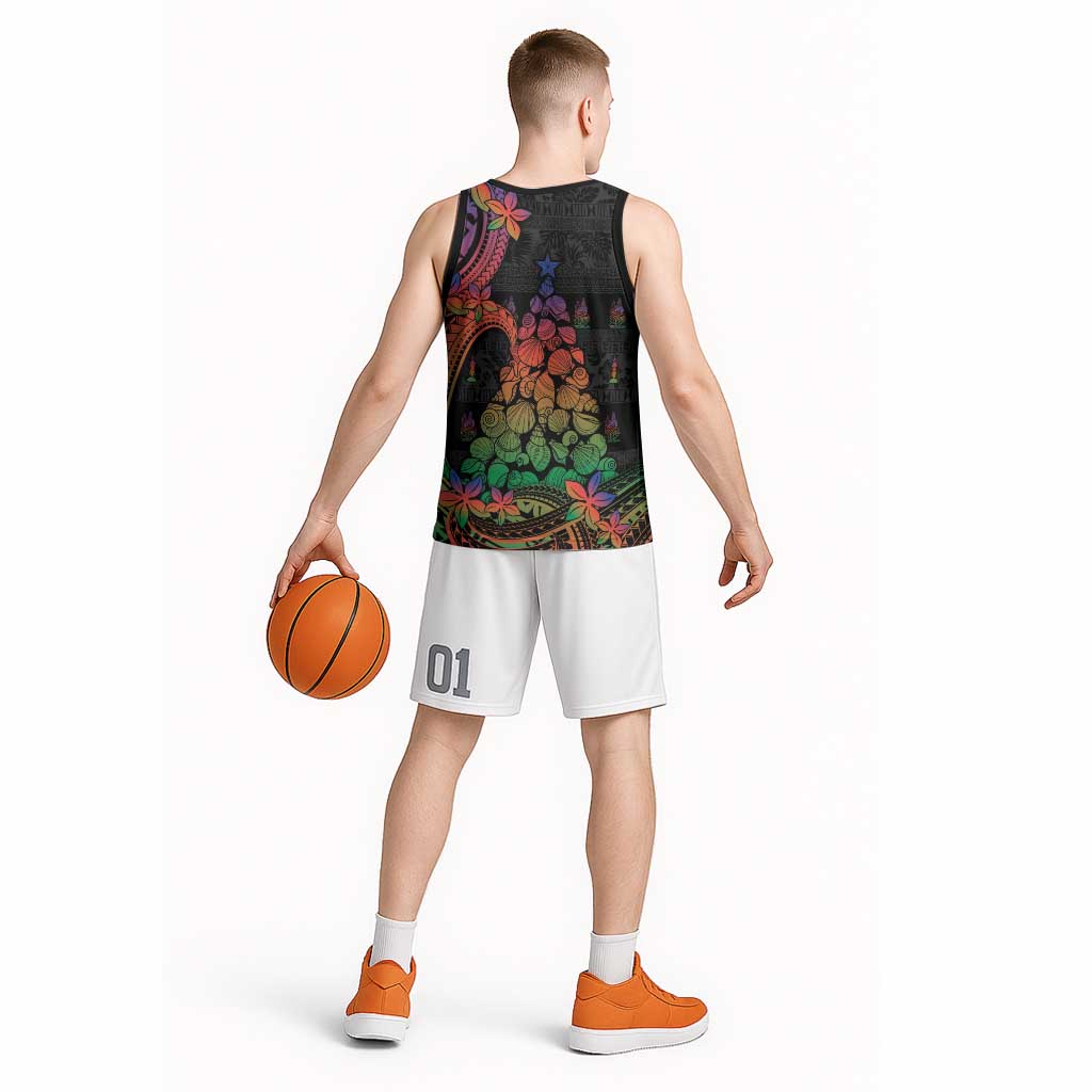 New Caledonia Christmas Basketball Jersey Seashell Xmas Tree Tribal Waves DT05 - Polynesian Pride