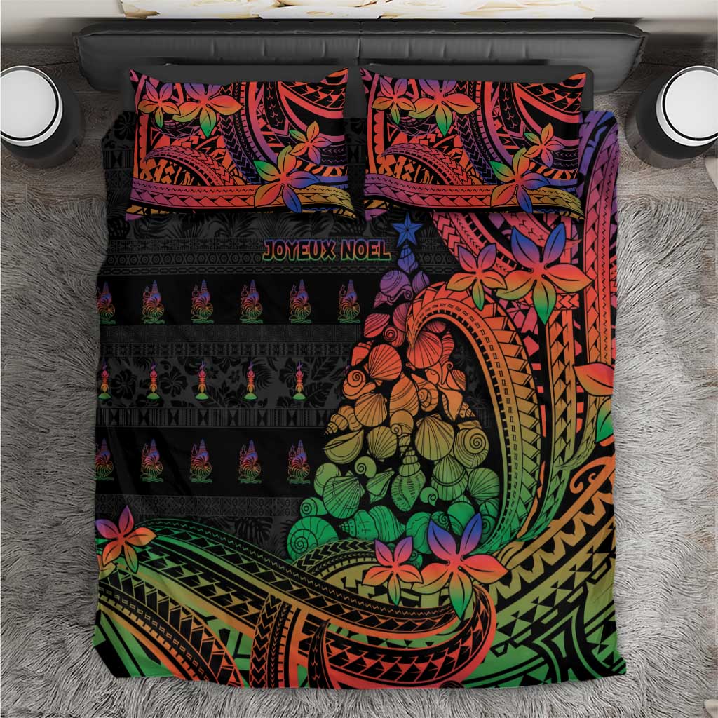 New Caledonia Christmas Bedding Set Seashell Xmas Tree Tribal Waves DT05 Black - Polynesian Pride
