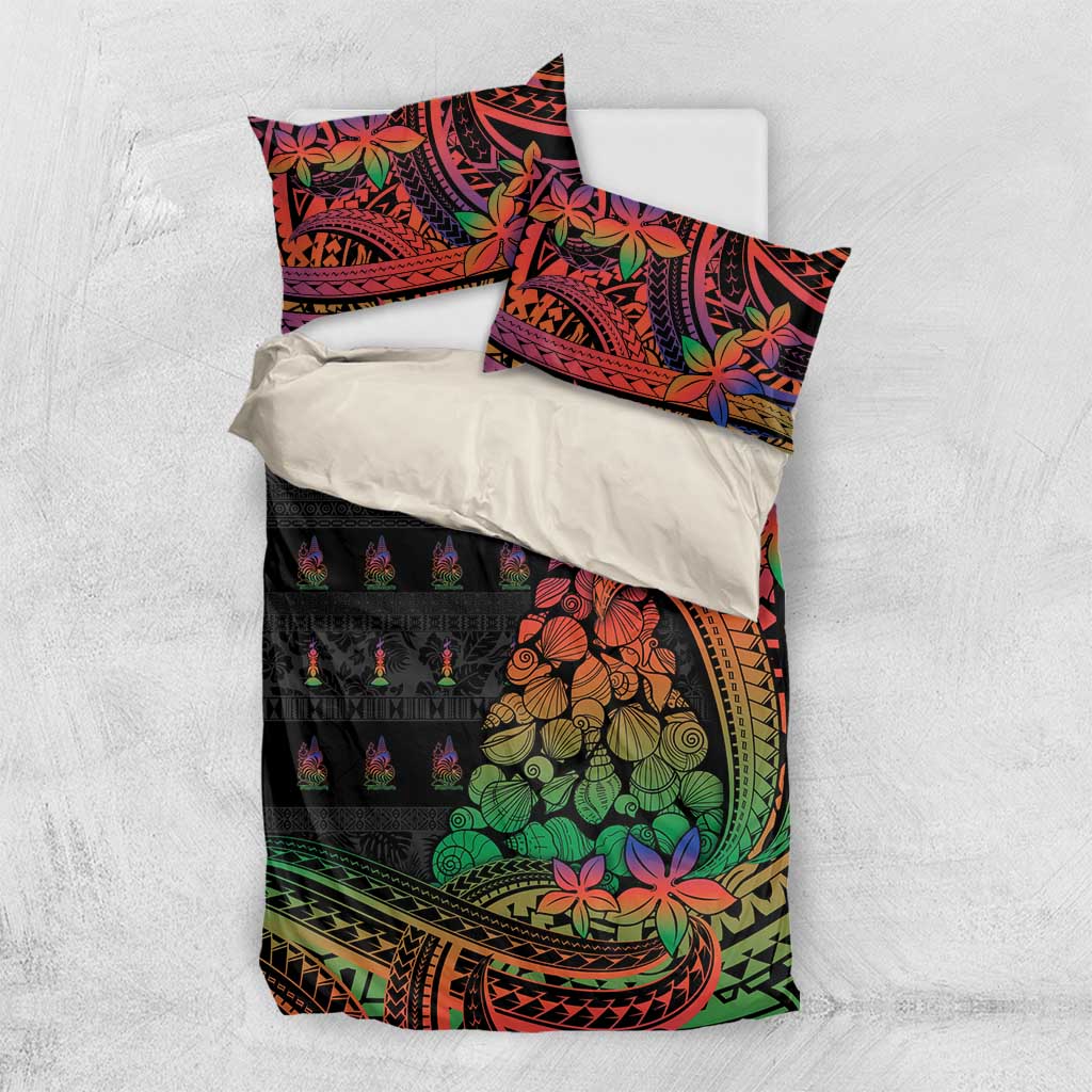 New Caledonia Christmas Bedding Set Seashell Xmas Tree Tribal Waves DT05 US Twin 172cm x 218cm Black - Polynesian Pride
