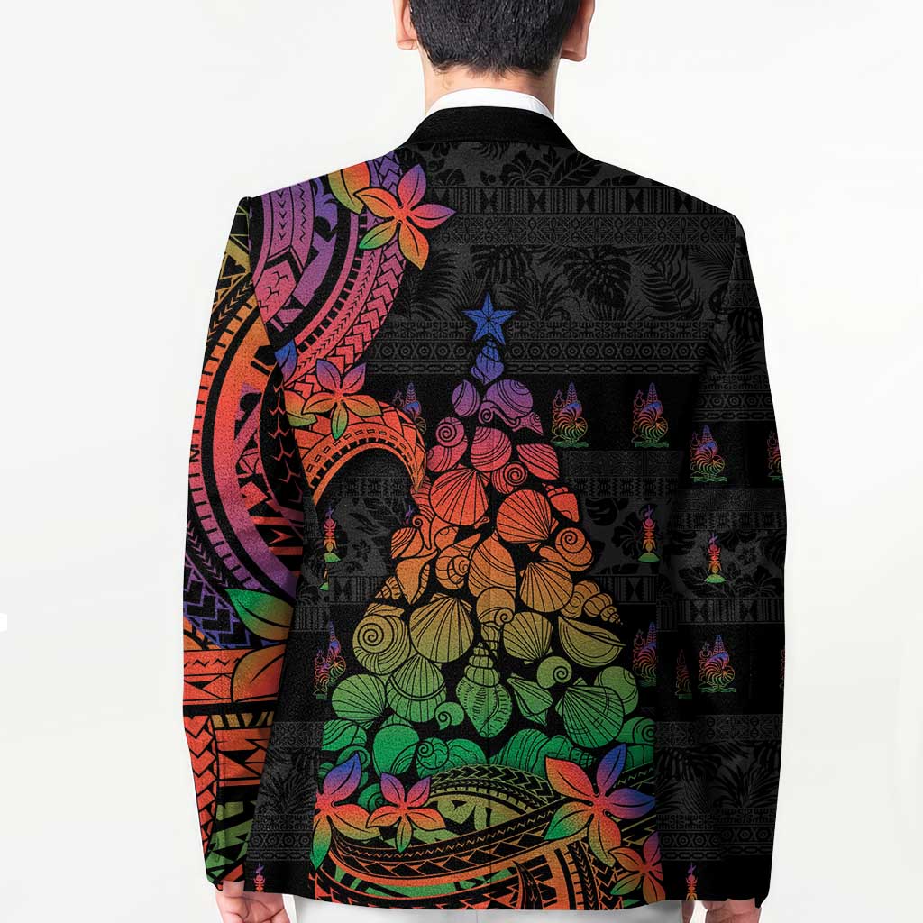 New Caledonia Christmas Blazer Seashell Xmas Tree Tribal Waves - Polynesian Pride