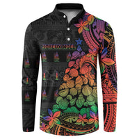 New Caledonia Christmas Button Sweatshirt Seashell Xmas Tree Tribal Waves DT05 Black - Polynesian Pride