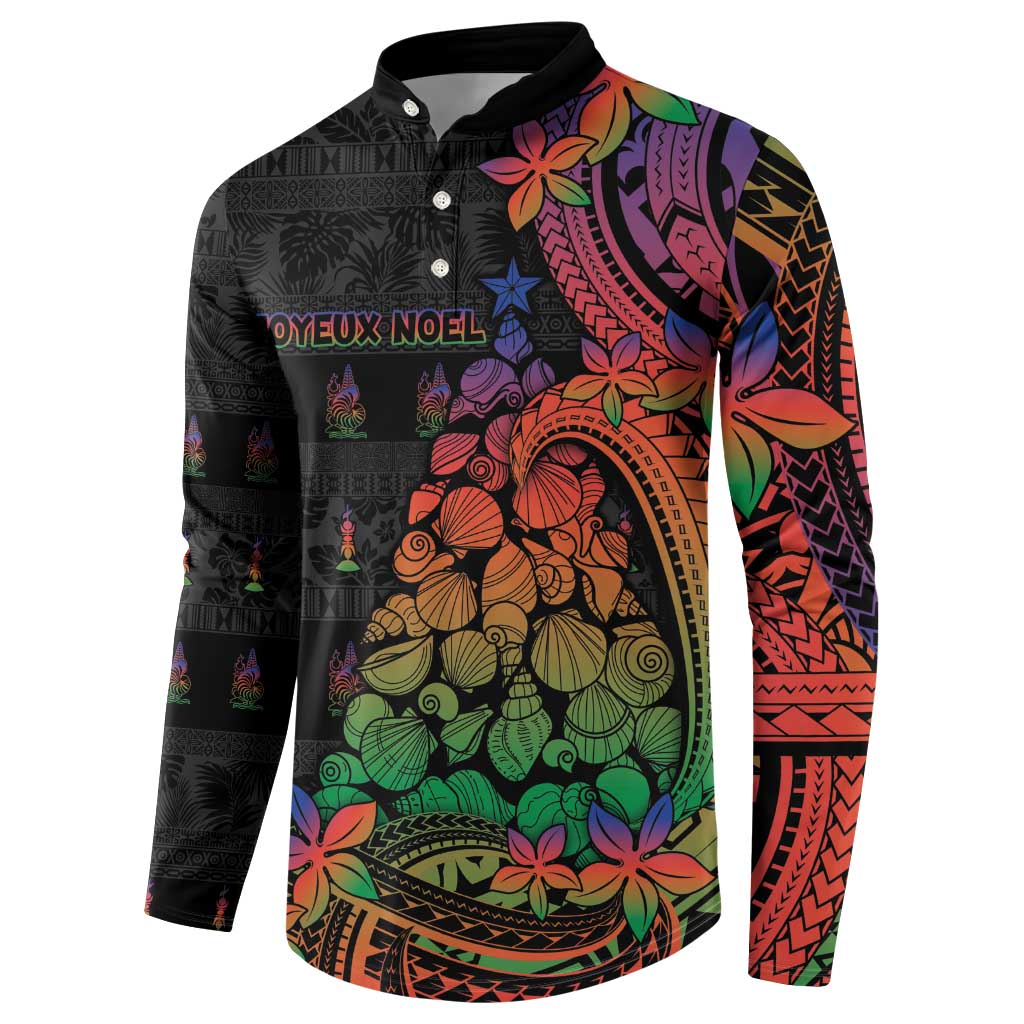 New Caledonia Christmas Button Sweatshirt Seashell Xmas Tree Tribal Waves DT05 - Polynesian Pride