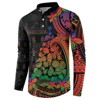 New Caledonia Christmas Button Sweatshirt Seashell Xmas Tree Tribal Waves DT05 - Polynesian Pride