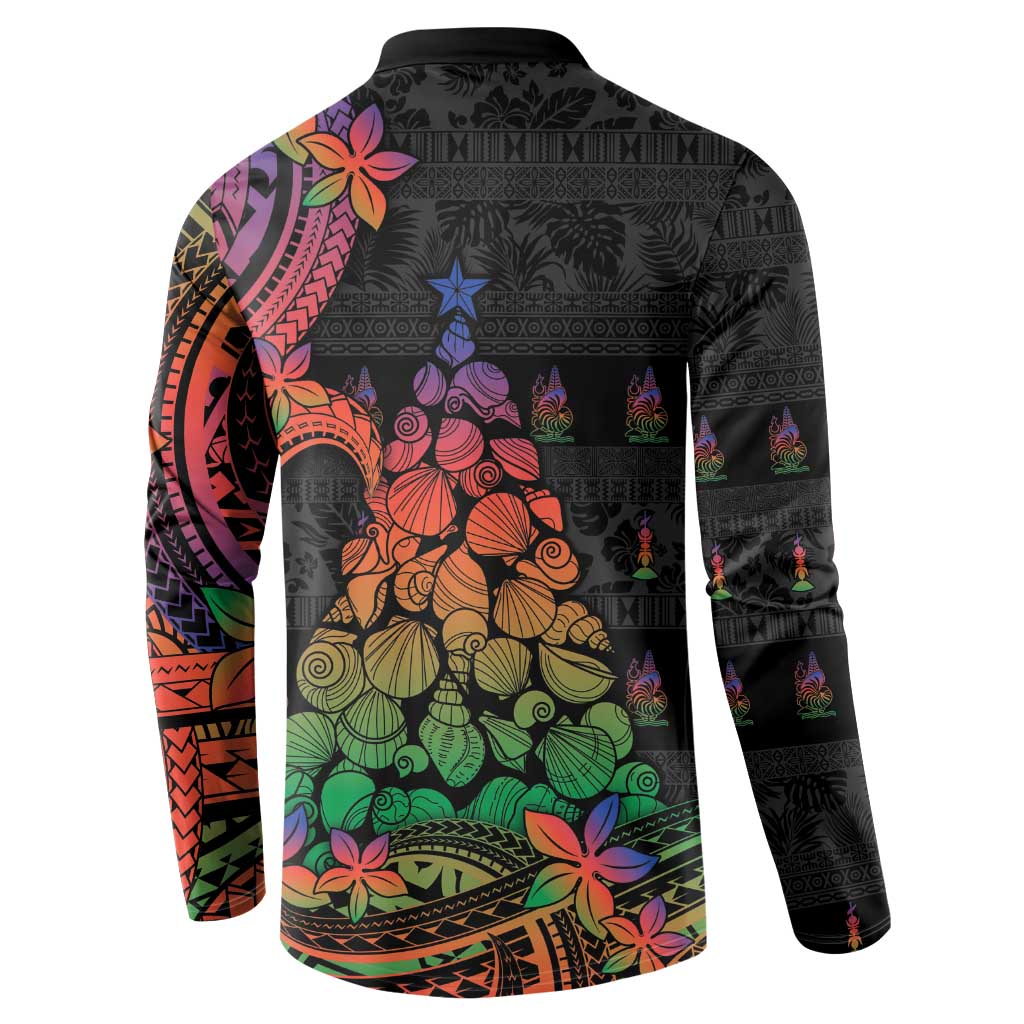 New Caledonia Christmas Button Sweatshirt Seashell Xmas Tree Tribal Waves DT05 - Polynesian Pride