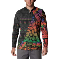 New Caledonia Christmas Button Sweatshirt Seashell Xmas Tree Tribal Waves DT05 - Polynesian Pride