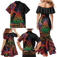 New Caledonia Christmas Family Matching Mermaid Dress and Hawaiian Shirt Seashell Xmas Tree Tribal Waves - Polynesian Pride