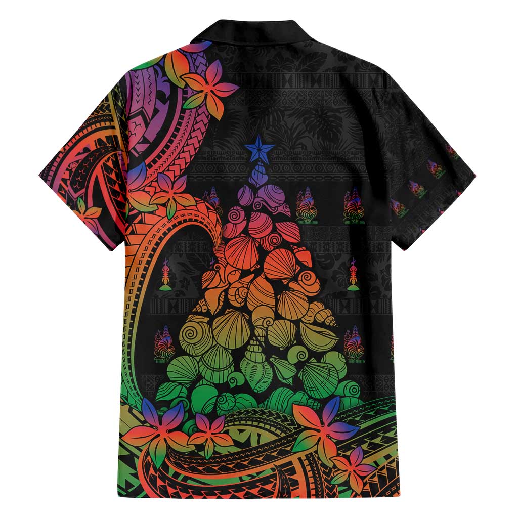 New Caledonia Christmas Family Matching Short Sleeve Bodycon Dress and Hawaiian Shirt Seashell Xmas Tree Tribal Waves - Polynesian Pride