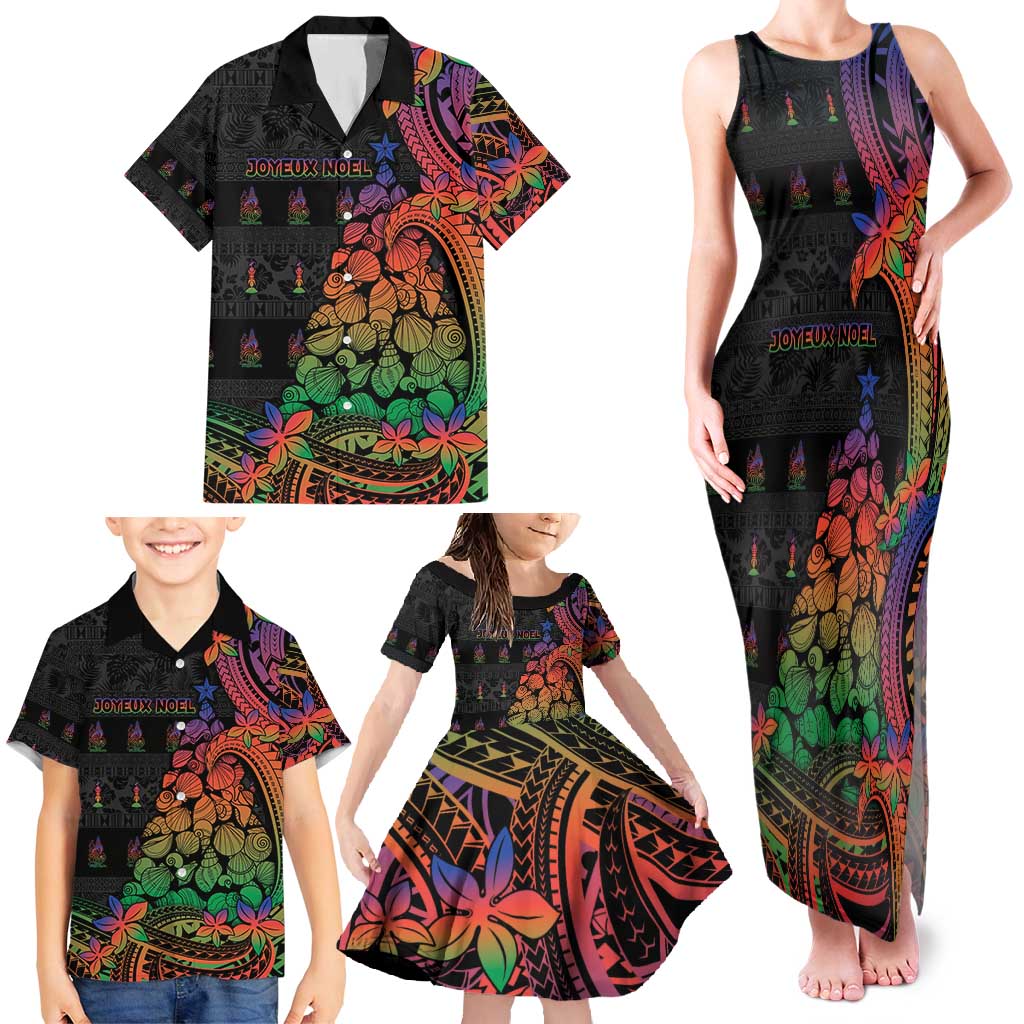 New Caledonia Christmas Family Matching Tank Maxi Dress and Hawaiian Shirt Seashell Xmas Tree Tribal Waves - Polynesian Pride