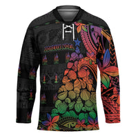 New Caledonia Christmas Hockey Jersey Seashell Xmas Tree Tribal Waves - Polynesian Pride