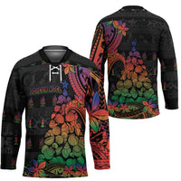 New Caledonia Christmas Hockey Jersey Seashell Xmas Tree Tribal Waves - Polynesian Pride