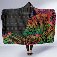 New Caledonia Christmas Hooded Blanket Seashell Xmas Tree Tribal Waves - Polynesian Pride