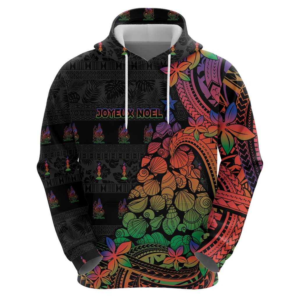 New Caledonia Christmas Hoodie Seashell Xmas Tree Tribal Waves - Polynesian Pride