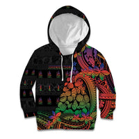 New Caledonia Christmas Kid Hoodie Seashell Xmas Tree Tribal Waves - Polynesian Pride
