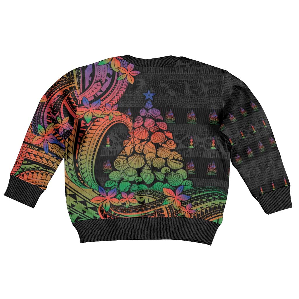 New Caledonia Christmas Kid Ugly Christmas Sweater Seashell Xmas Tree Tribal Waves - Polynesian Pride