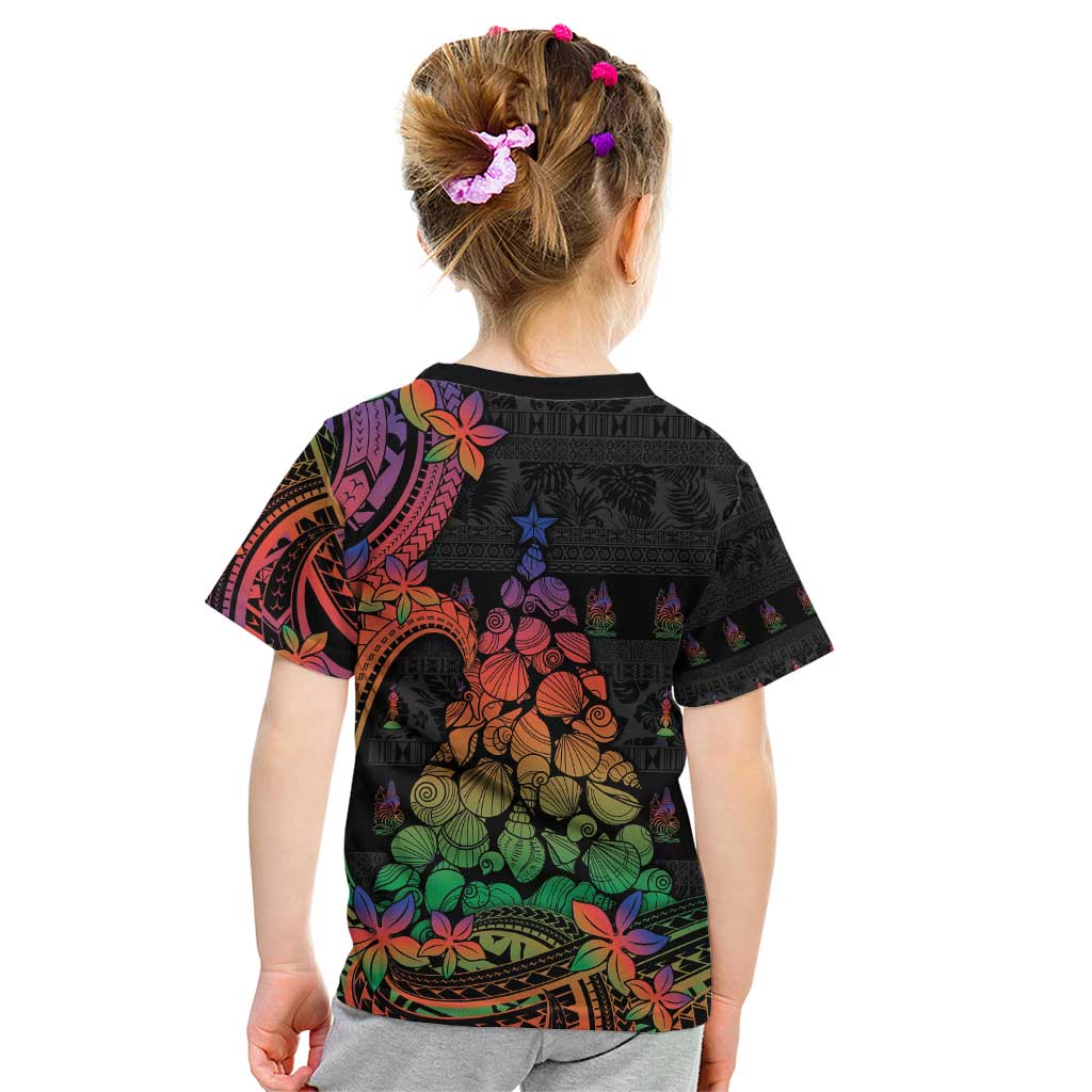 New Caledonia Christmas Kid T Shirt Seashell Xmas Tree Tribal Waves - Polynesian Pride
