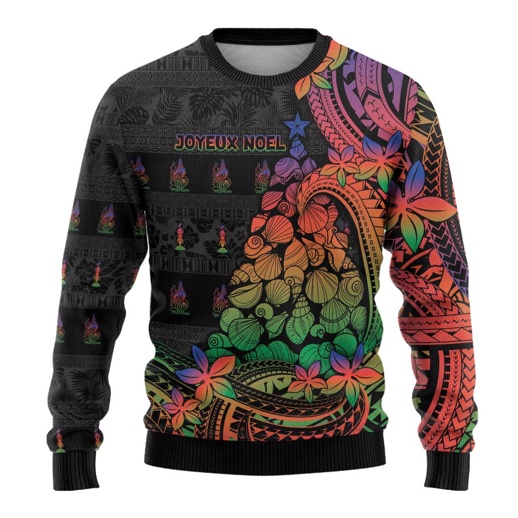 New Caledonia Christmas Ugly Christmas Sweater Seashell Xmas Tree Tribal Waves - Polynesian Pride